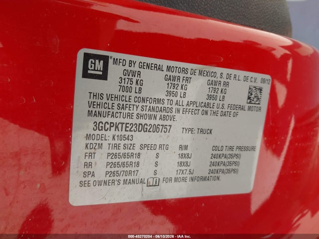 Продаж на аукціоні авто 2013 Chevrolet Silverado 1500 Ltz, vin: 3GCPKTE23DG206757, номер лоту: 45270204