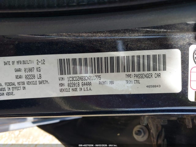 Aukcja sprzedaży 2012 Dodge Avenger Se, vin: 1C3CDZAB3CN211775, numer aukcji: 45270206