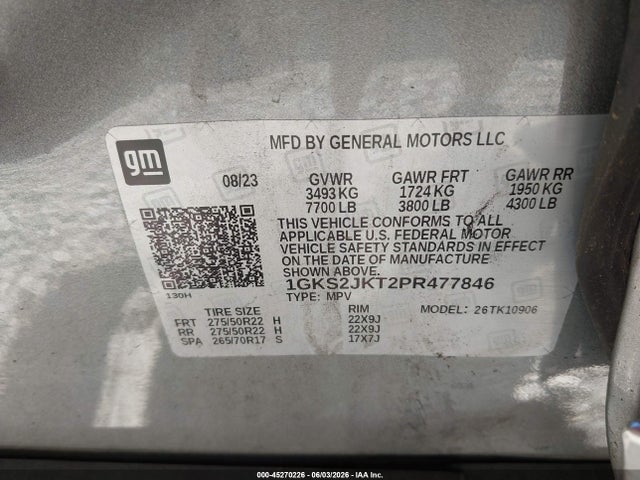 45270226 :رقم المزاد ، 1GKS2JKT2PR477846 vin ، 2023 Gmc Yukon Xl 4wd Denali مزاد بيع
