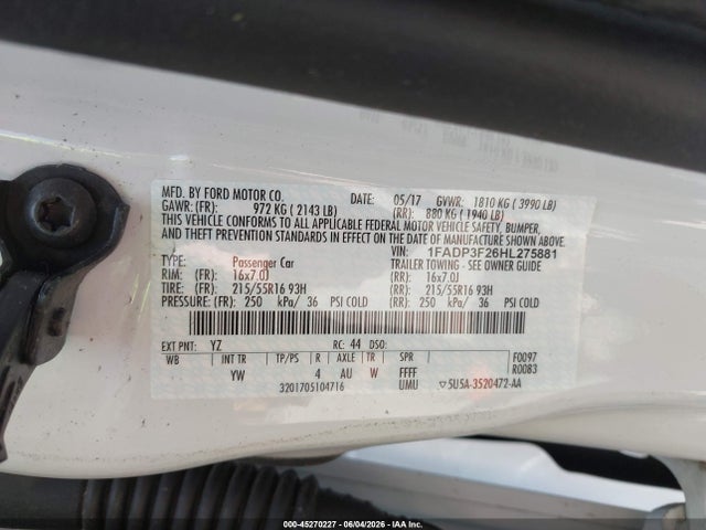 Aukcja sprzedaży 2017 Ford Focus Se, vin: 1FADP3F26HL275881, numer aukcji: 45270227