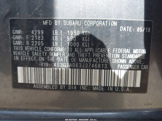 Продаж на аукціоні авто 2018 Subaru Impreza 2.0i Premium, vin: 4S3GTAB63J3746813, номер лоту: 45270253