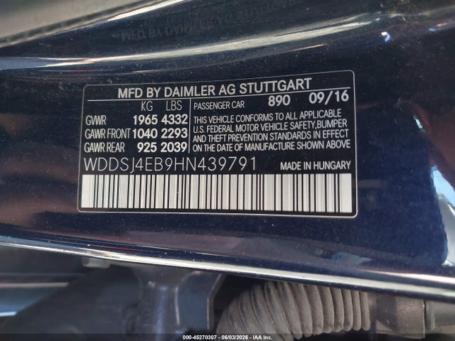Aukcja sprzedaży 2017 Mercedes-benz Cla 250, vin: WDDSJ4EB9HN439791, numer aukcji: 45270307