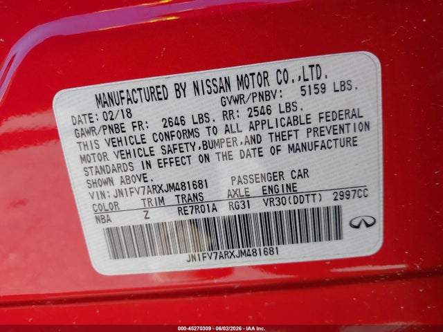 Продаж на аукціоні авто 2018 Infiniti Q50 3.0t Red Sport 400, vin: JN1FV7ARXJM481681, номер лоту: 45270309
