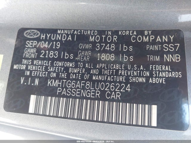 Продажа на аукционе авто 2020 Hyundai Veloster 2.0 Premium, vin: KMHTG6AF8LU026224, номер лота: 45270320