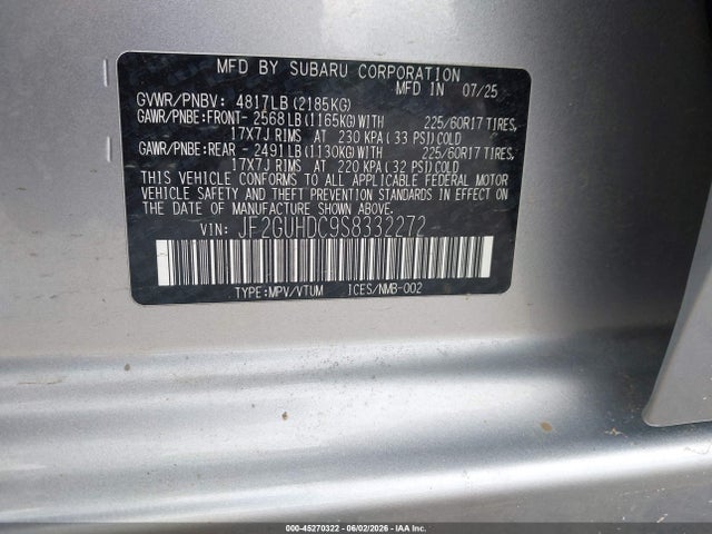 Subaru Crosstrek Premium 2025 JF2GUHDC9S8332272 Image 9