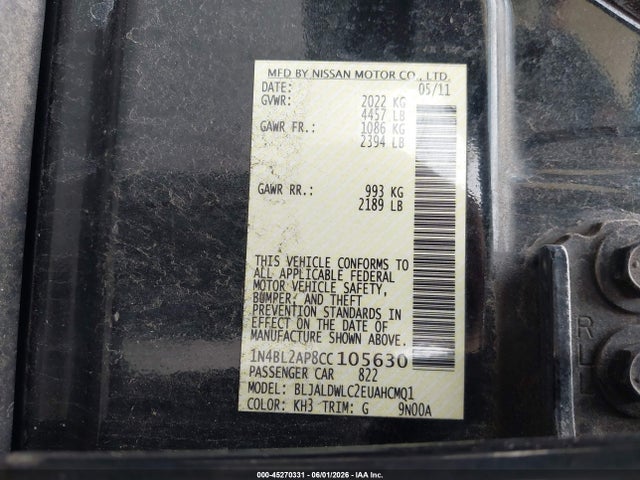Продажа на аукционе авто 2012 Nissan Altima 3.5 Sr, vin: 1N4BL2AP8CC105630, номер лота: 45270331