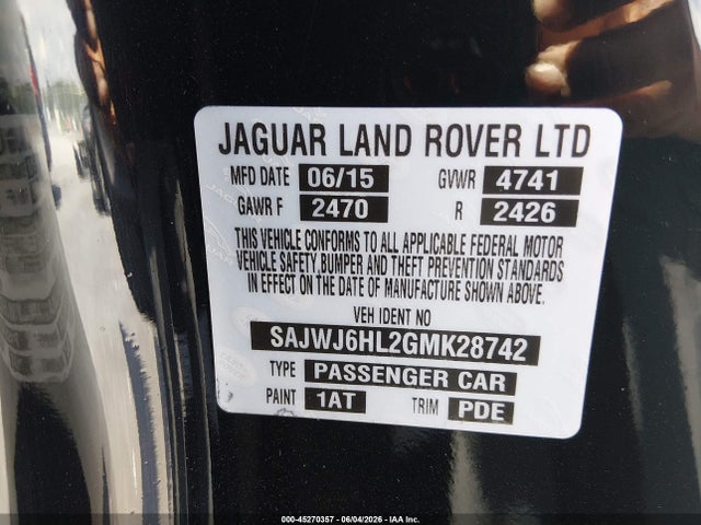Aukcja sprzedaży 2016 Jaguar F-type R, vin: SAJWJ6HL2GMK28742, numer aukcji: 45270357