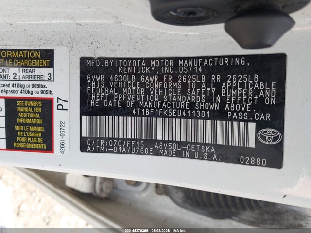 Aukcja sprzedaży 2014 Toyota Camry Se, vin: 4T1BF1FK5EU411301, numer aukcji: 45270365