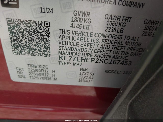 Aukcja sprzedaży 2025 Chevrolet Trax Fwd Lt, vin: KL77LHEP2SC167453, numer aukcji: 45270378