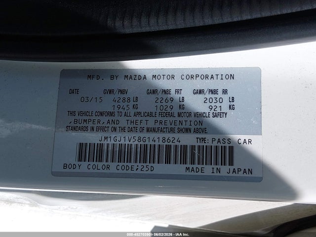Продаж на аукціоні авто 2016 Mazda Mazda6 I Touring, vin: JM1GJ1V58G1418624, номер лоту: 45270390