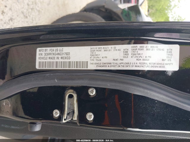 2022 Ram 1500 Classic Tradesman  4x4 5'7 Box მანქანა იყიდება აუქციონზე, vin: 3C6RR7KG4NG317922, აუქციონის ნომერი: 45270410