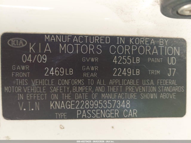 45270425 :رقم المزاد ، KNAGE228995357348 vin ، 2009 Kia Optima Lx مزاد بيع