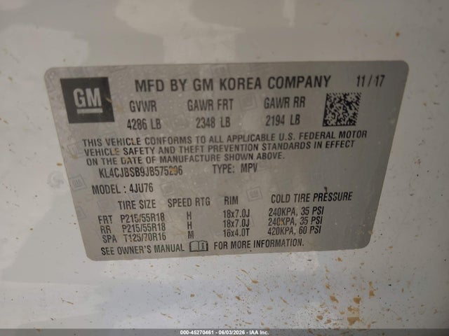2018 Buick Encore Preferred Ii მანქანა იყიდება აუქციონზე, vin: KL4CJBSB9JB575296, აუქციონის ნომერი: 45270461