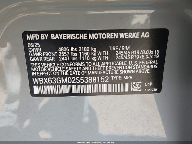 Aukcja sprzedaży 2025 Bmw X2 Xdrive28i, vin: WBX63GM02S5388152, numer aukcji: 45270512