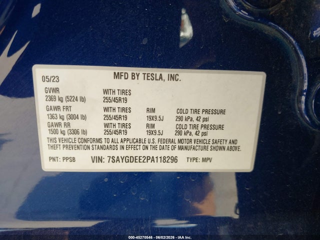 Продажа на аукционе авто 2023 Tesla Model Y Awd/long Range Dual Motor All-wheel Drive, vin: 7SAYGDEE2PA118296, номер лота: 45270546