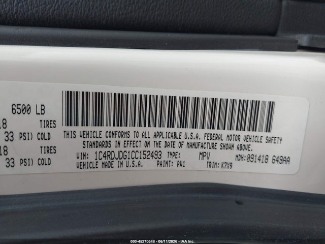 Продажа на аукционе авто 2012 Dodge Durango Crew, vin: 1C4RDJDG1CC152493, номер лота: 45270548