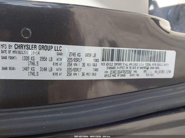 2015 Chrysler Town & Country Touring მანქანა იყიდება აუქციონზე, vin: 2C4RC1BG4FR525382, აუქციონის ნომერი: 45270554