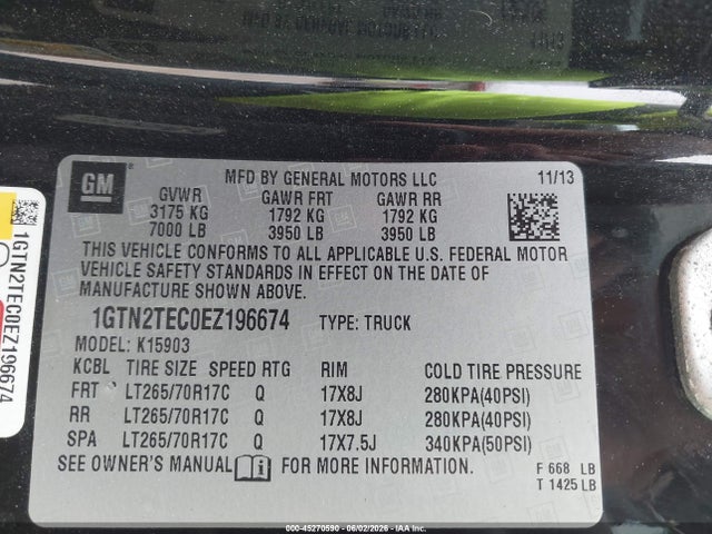 Aukcja sprzedaży 2014 Gmc Sierra 1500, vin: 1GTN2TEC0EZ196674, numer aukcji: 45270590