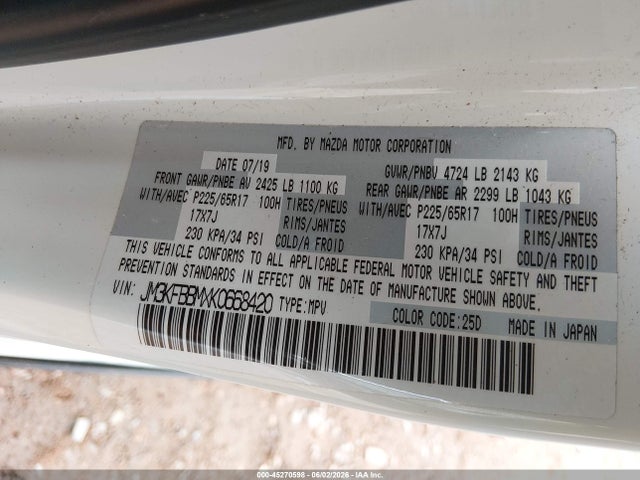 Продажа на аукционе авто 2019 Mazda Cx-5 Sport, vin: JM3KFBBMXK0668420, номер лота: 45270598