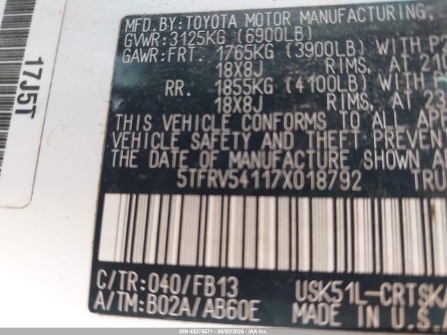 45270671 :رقم المزاد ، 5TFRV54117X018792 vin ، 2007 Toyota Tundra Sr5 V8 مزاد بيع