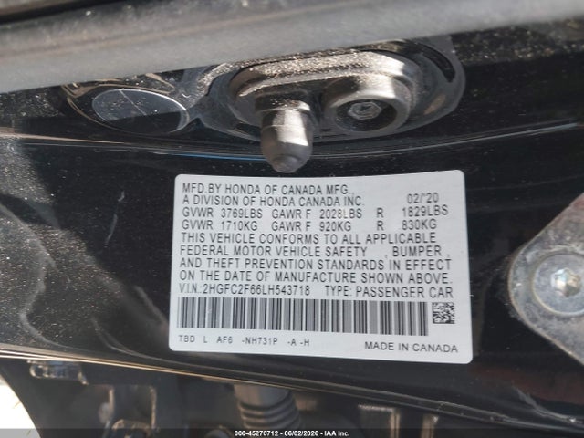 Продажа на аукционе авто 2020 Honda Civic Lx, vin: 2HGFC2F66LH543718, номер лота: 45270712