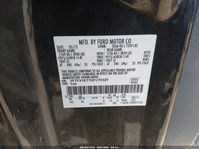 Продажа на аукционе авто 2013 Ford F-150 Lariat, vin: 1FTFX1ET7DFC70327, номер лота: 45270728