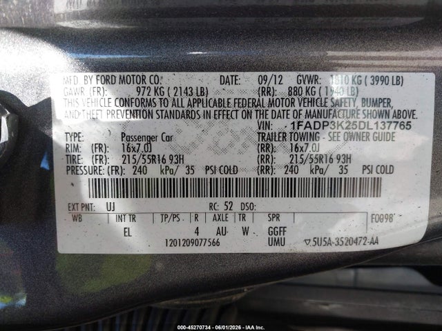 Aukcja sprzedaży 2013 Ford Focus Se, vin: 1FADP3K25DL137765, numer aukcji: 45270734