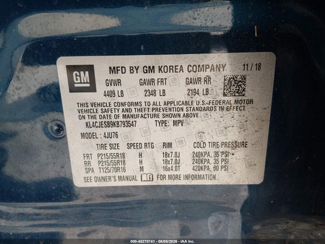 Продажа на аукционе авто 2019 Buick Encore Awd Preferred, vin: KL4CJESB9KB793547, номер лота: 45270741