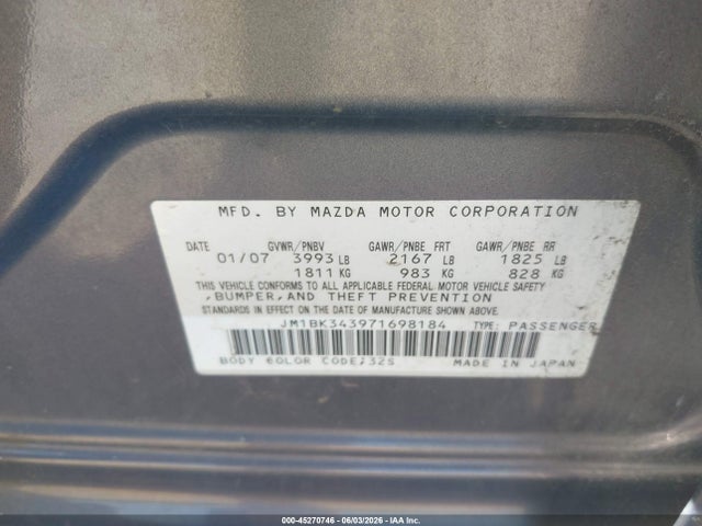 Aukcja sprzedaży 2007 Mazda Mazda3 S Grand Touring, vin: JM1BK343971698184, numer aukcji: 45270746
