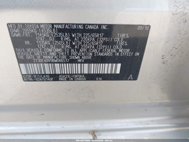Продажа на аукционе авто 2011 Toyota Rav4 Limited, vin: 2T3DF4DV9BW086517, номер лота: 45270806