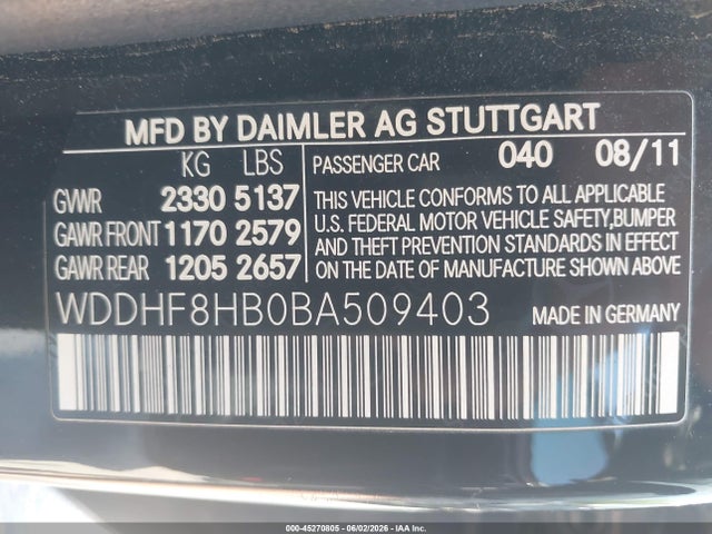 Auction sale of the 2011 Mercedes-benz E 350 4matic, vin: WDDHF8HB0BA509403, lot number: 45270805