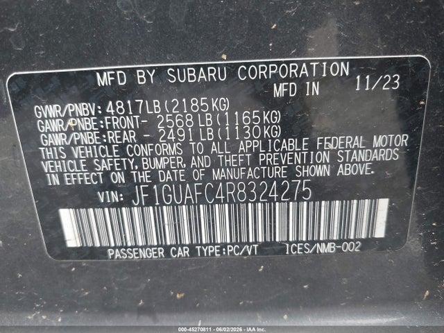 Продажа на аукционе авто 2024 Subaru Impreza Sport 5-door, vin: JF1GUAFC4R8324275, номер лота: 45270811