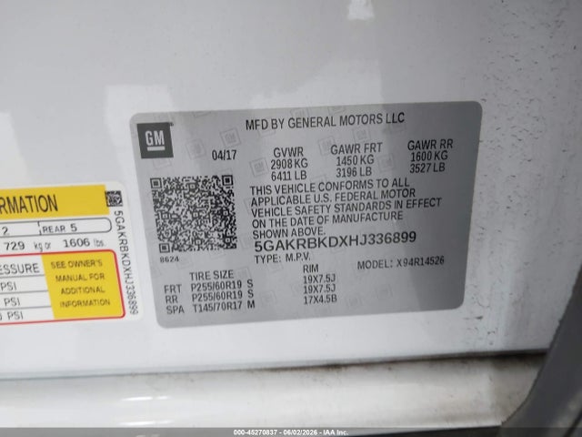 Aukcja sprzedaży 2017 Buick Enclave Leather, vin: 5GAKRBKDXHJ336899, numer aukcji: 45270837