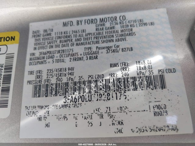 Ford Fusion Hybrid Se 2018 3FA6P0LU7JR281175 Image 9