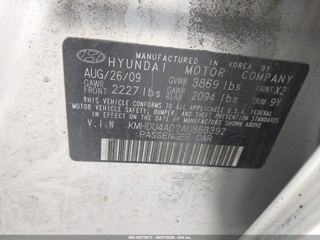 Aukcja sprzedaży 2010 Hyundai Elantra Se, vin: KMHDU4AD2AU868392, numer aukcji: 45270872