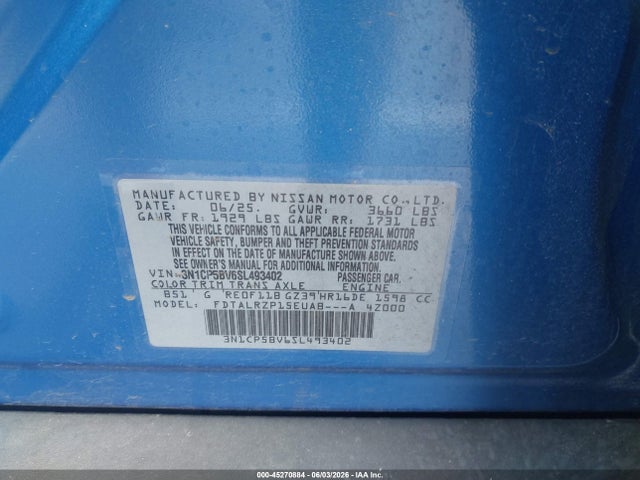 Продаж на аукціоні авто 2025 Nissan Kicks Play S, vin: 3N1CP5BV6SL493402, номер лоту: 45270884