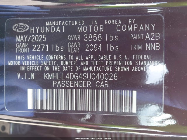 Продаж на аукціоні авто 2025 Hyundai Elantra Se, vin: KMHLL4DG4SU040026, номер лоту: 45270893