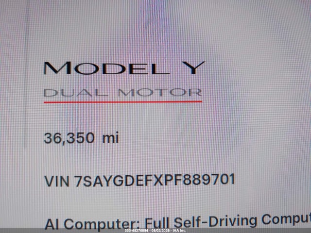 2023 Tesla Model Y Performance Dual Motor All-wheel Drive მანქანა იყიდება აუქციონზე, vin: 7SAYGDEFXPF889701, აუქციონის ნომერი: 45270894