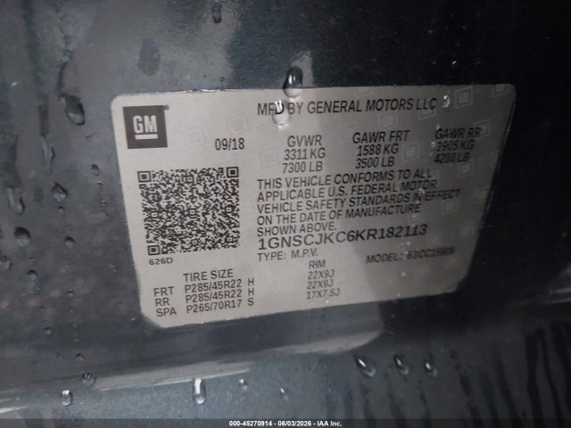Aukcja sprzedaży 2019 Chevrolet Suburban Premier, vin: 1GNSCJKC6KR182113, numer aukcji: 45270914