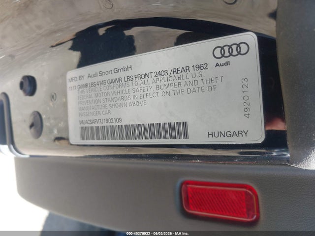 45270932 :رقم المزاد ، WUACSAFV7J1902109 vin ، 2018 Audi Tt Rs 2.5t مزاد بيع