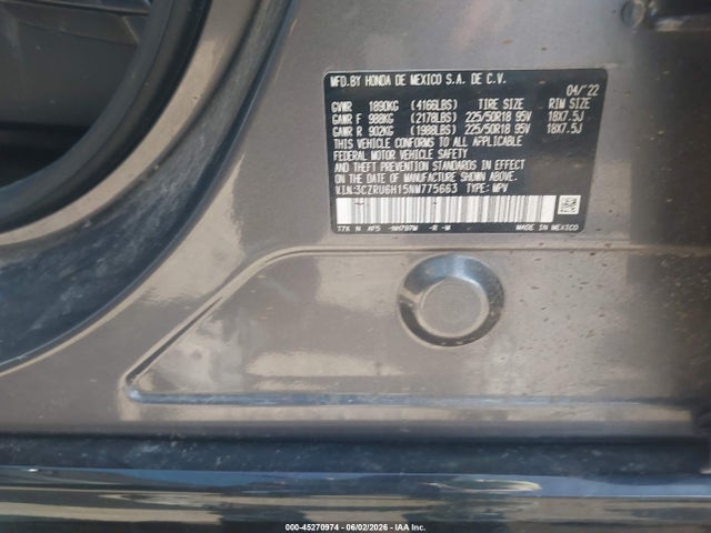 3CZRU6H15NM775663 Honda Hr-v Awd Sport