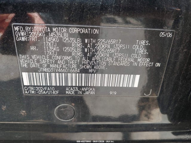 45270993 :رقم المزاد ، JTMBD31V466016684 vin ، 2006 Toyota Rav4 Limited مزاد بيع
