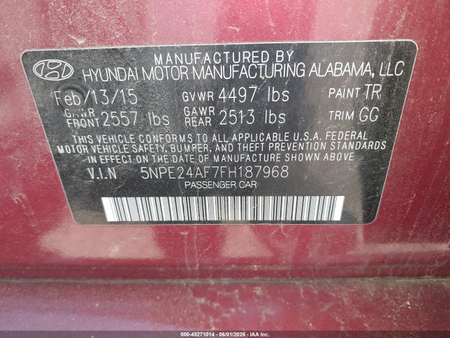 Hyundai SONATA SE 2015 5NPE24AF7FH187968 Image 9
