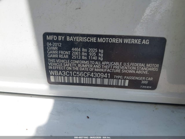 Продажа на аукционе авто 2012 Bmw 328i, vin: WBA3C1C56CF430941, номер лота: 45271042