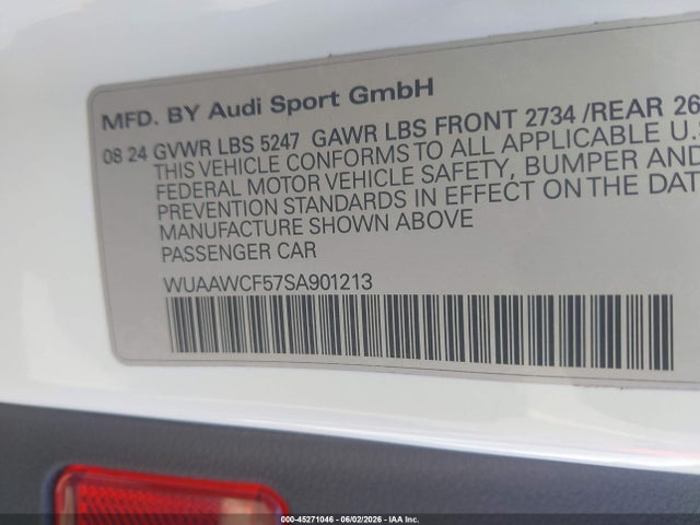 Aukcja sprzedaży 2025 Audi Rs 5 Sportback Tfsi Quattro Tiptronic, vin: WUAAWCF57SA901213, numer aukcji: 45271046