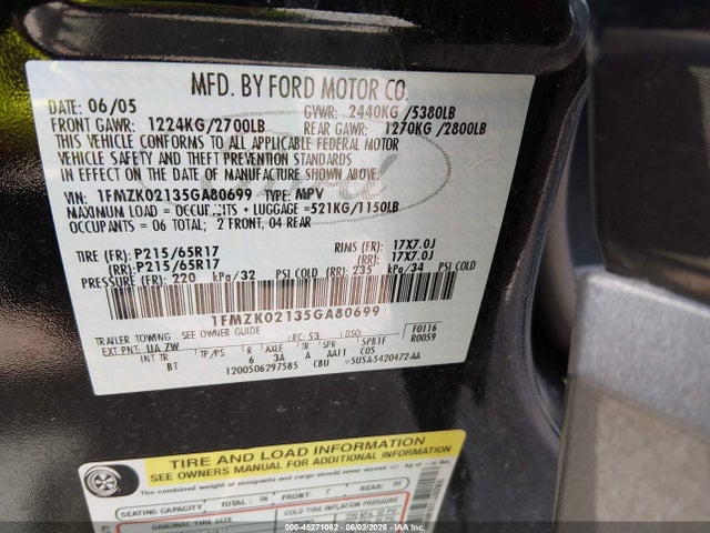 Продаж на аукціоні авто 2005 Ford Freestyle Sel, vin: 1FMZK02135GA80699, номер лоту: 45271062