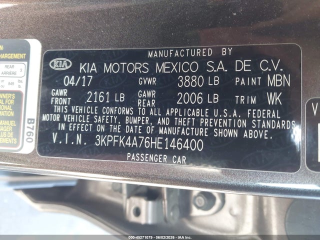 Auction sale of the 2017 Kia Forte Lx, vin: 3KPFK4A76HE146400, lot number: 45271079