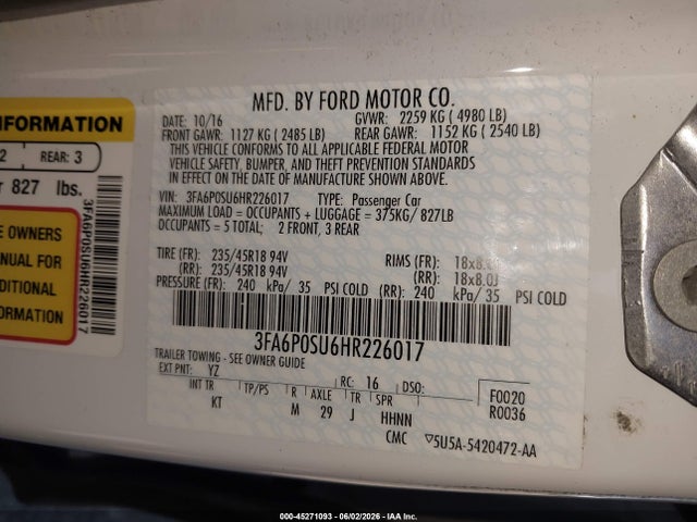 3FA6P0SU6HR226017 Ford Fusion Energi Titanium