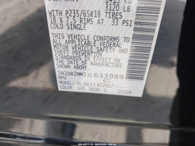 Aukcja sprzedaży 2018 Nissan Pathfinder Sv, vin: 5N1DR2MM3JC633989, numer aukcji: 45271119