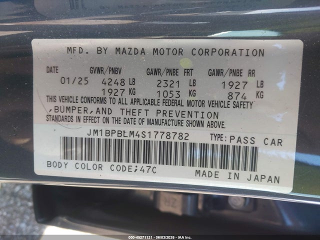 2025 Mazda Mazda3 2.5 S Carbon Edition მანქანა იყიდება აუქციონზე, vin: JM1BPBLM4S1778782, აუქციონის ნომერი: 45271131